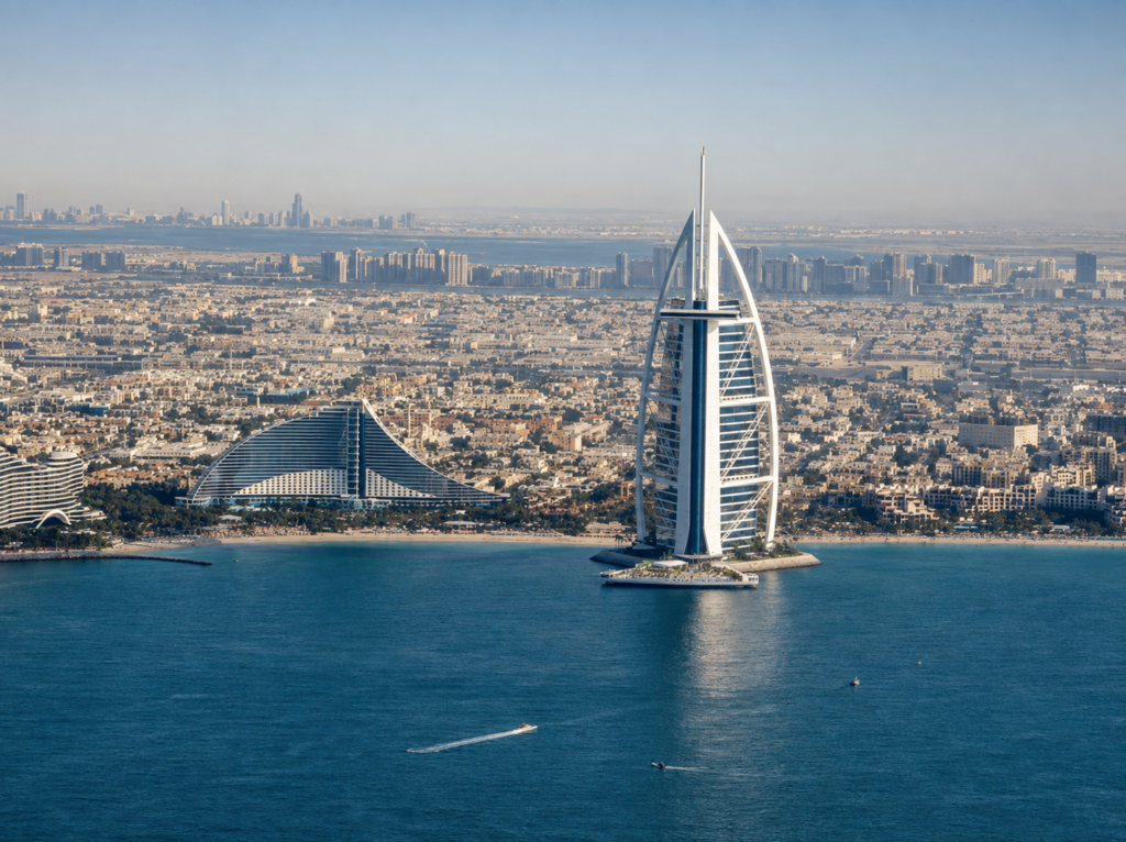 Burj Al Arab vom Helikopter