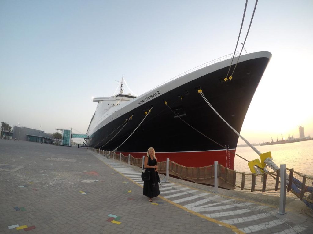 Aileen Juhl in front of QE2